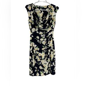 Ralph Lauren Size 4 Black Mid Length Dress with Yellow and White Floral Design